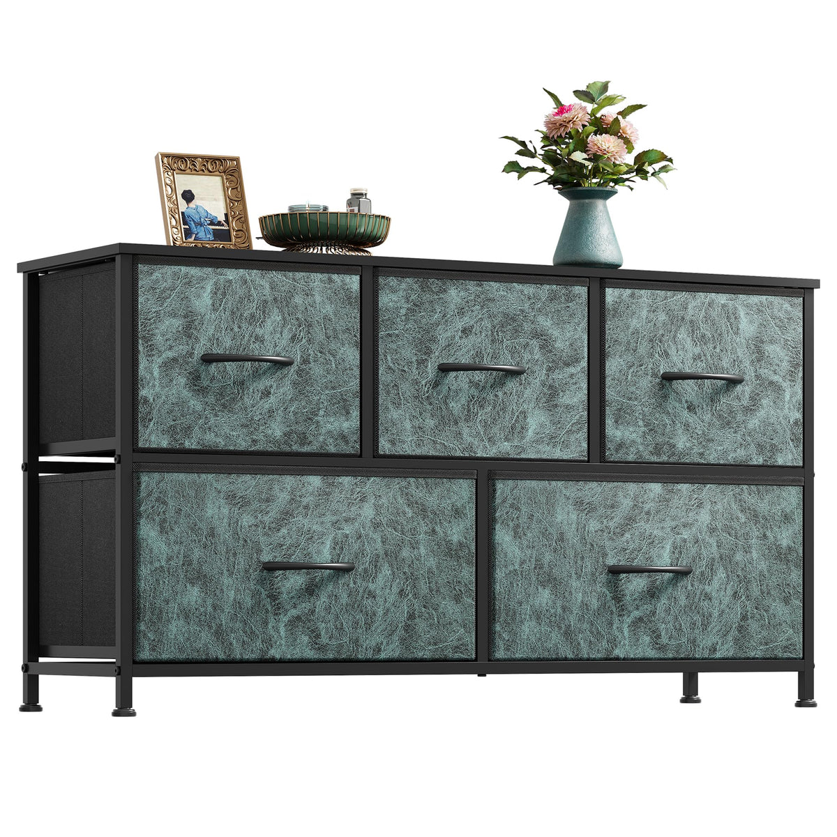 WLIVE Wide Dresser for Bedroom, 5 Drawer Chest of Drawers, Dark Grey