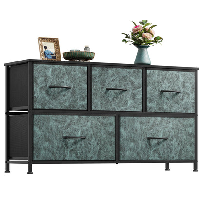 WLIVE Wide Dresser for Bedroom, 5 Drawer Chest of Drawers, Dark Grey