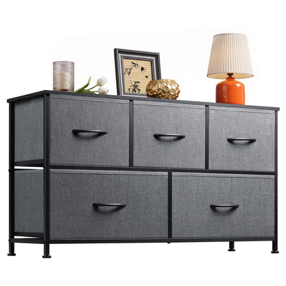 WLIVE Wide Dresser for Bedroom, 5 Drawer Chest of Drawers, Dark Grey